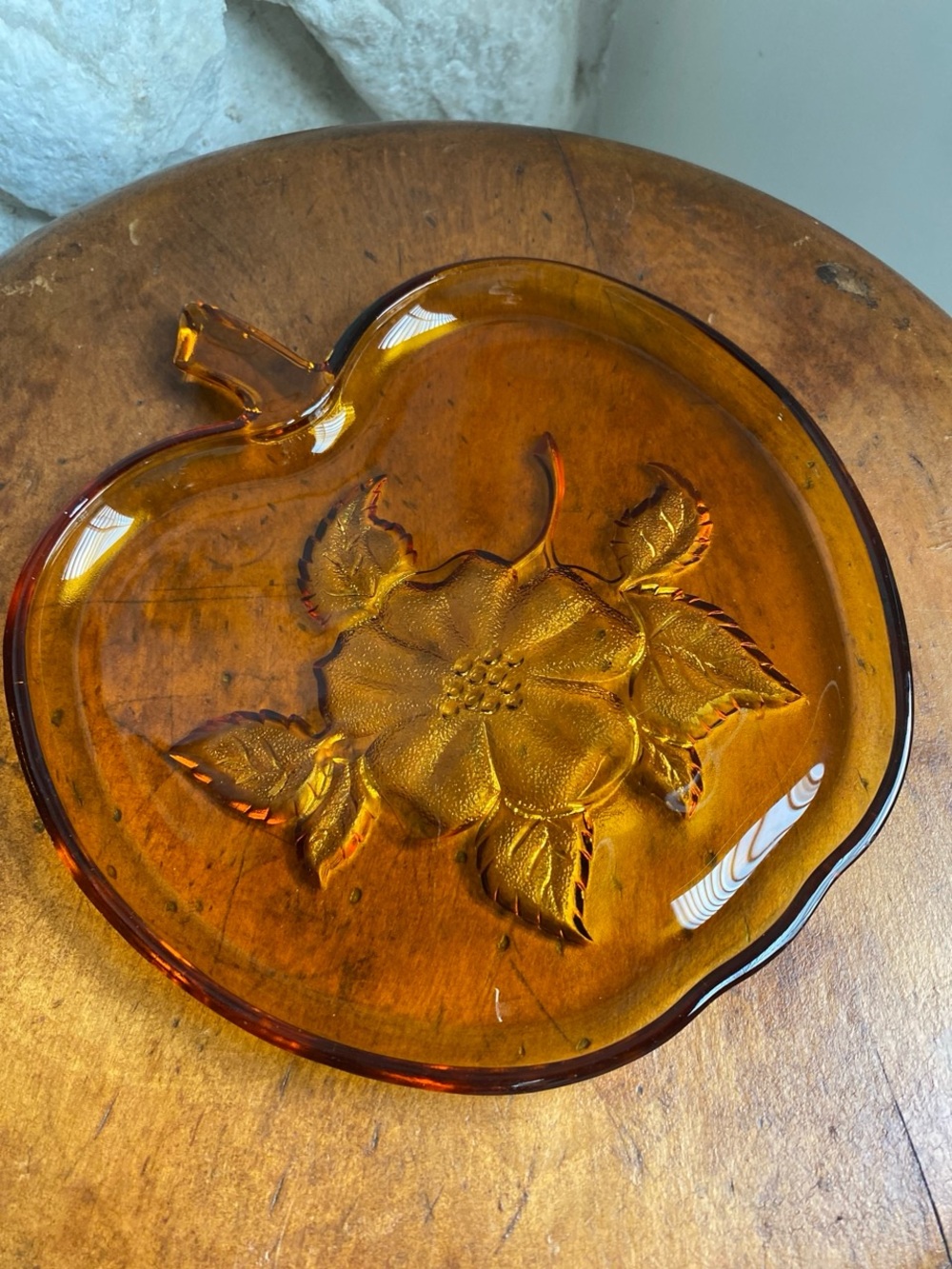 Vintage 1950s Hazel Atlas Amber Glass Apple Dish